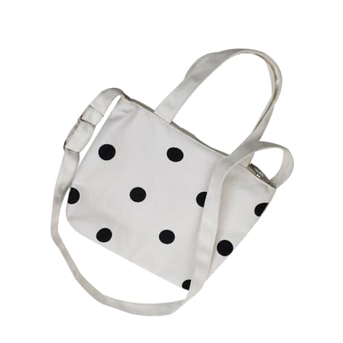 VALICLUD Leichte Canvas Handtasche Damen Schultertasche mit Verstellbarem Gurt Weiße Gepunktete Umhängetasche Modisch für Alltag Arbeit Reisen und Schule Praktisches für Frauen von VALICLUD