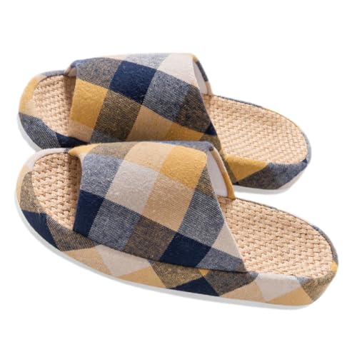 VALICLUD Leichte Offene Hausschuhe Herren Sommer Atmungsaktive Rutschfeste Gästepantoffeln aus Leinen Dicke Sohle Komfortable Indoor Slipper für Wohnzimmer und Schlafzimmer von VALICLUD