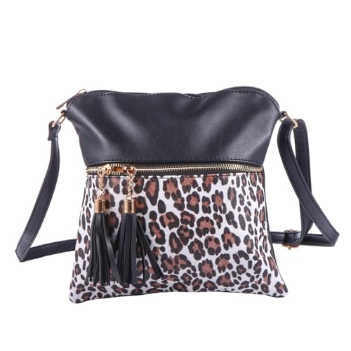 VALICLUD Leopardmuster Umhängetasche Damen PU Fransen Single Schultertasche Modisch Vielseitig für Alltag Freizeit Shopping und Urlaub Geeignet von VALICLUD