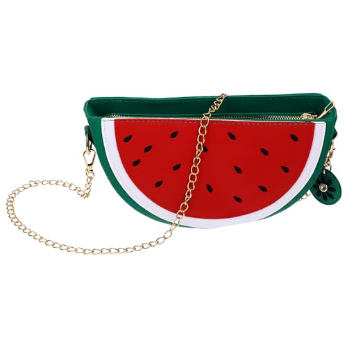 VALICLUD Lustige Fruchtform Umhängetasche für Frauen Mädchen PU Leder Kette Tasche Kleine Crossbody Taschen Niedliche Cartoon Form Taschen Wassermelone Geldbörsen von VALICLUD