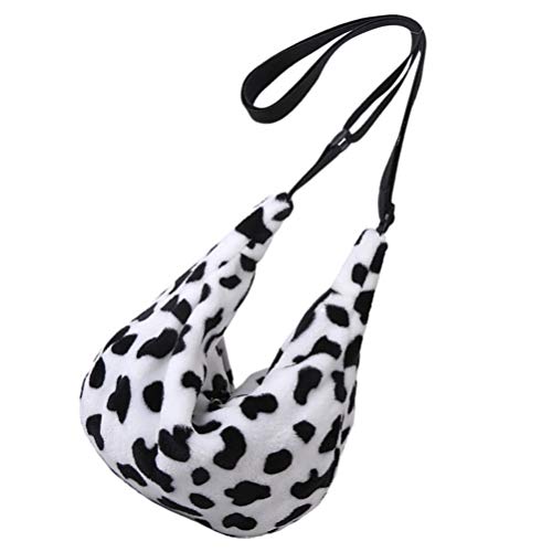 VALICLUD Mädchen Plüsch Umhängetasche Kuh Muster Flauschige Einkaufstasche Große Kapazität Umhängetasche Tasche für Frauen von VALICLUD