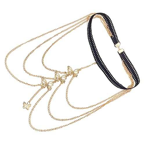 VALICLUD Mehrlagige Bein Kette mit Elastischem Schmetterlingsdesign Modische Oberschenkel Kette für Damen Vielseitiges Körperzubehör für Party Hochzeit und Alltag Goldfarbene Beinkette von VALICLUD