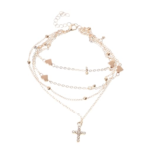 VALICLUD Mehrlagige Metall Fußkette Damen mit Sternen und Runden Perlen Modisches Einfaches Design Langlebige Sichere Knöchelkette für Strand Urlaub und Alltag Goldfarben von VALICLUD