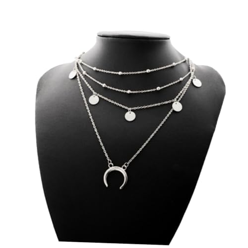 VALICLUD Mehrlagige Mondanhänger Halskette Silber Damen Kette Schmuck Rundperlen Schlüsselbein Kette Elegant Für Geburtstag Party Alltag von VALICLUD
