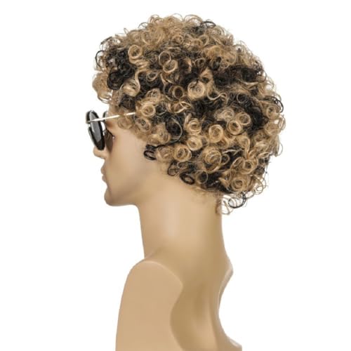 VALICLUD Men Short Curly Wig Für Kostüme Lustige Rocker-perücke Braun-schwarz Für Partys Karneval Und Cosplay Synthetisches Haar Waschbar Und Hautfreundlich von VALICLUD