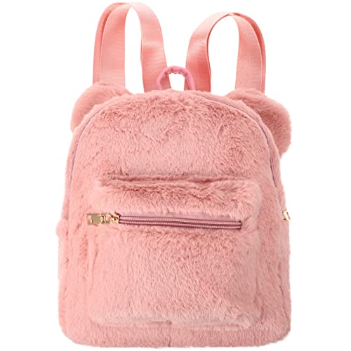 VALICLUD Mini Rucksack Frauen Flauschige Umhängetasche Niedlichen Plüsch Bärenohren Umhängetasche Geldbörse Kleinkind Rucksack von VALICLUD
