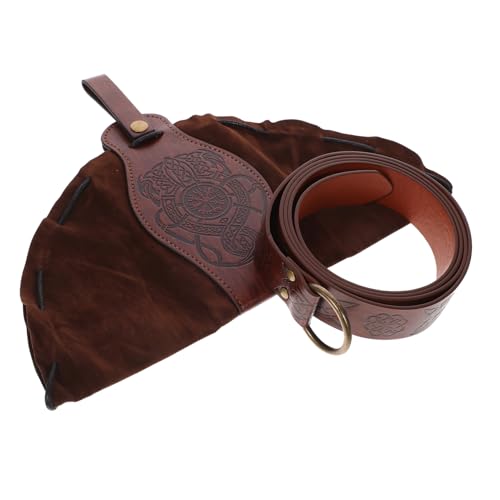 VALICLUD Mittelalterlicher Vintage Gürtel mit Nordischer Prägung und Brauner Ledertasche Cosplay Renaissance Hüfttasche für LARP Halloween Theater und Mittelalter festlichkeiten von VALICLUD