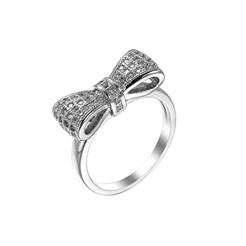 VALICLUD Frauenringe Bowknot-Ring Zirkonia-Versprechensringe Damenringe Versprechen Ringe schmuck für frauen hochzeitsschmuck Größe kreative Ringe Modering Krawatte Zubehör Fräulein Weiß von VALICLUD