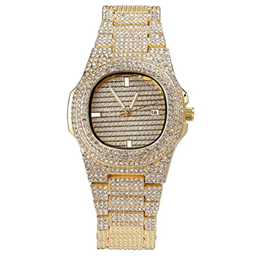 VALICLUD Zirkon Armbanduhr Für Herren Elegante Quarzuhr Mit Rhinestone Goldfarbenes Design Stilvolle Und Praktische Herrenarmbanduhr Für Besondere Anlässe Langlebig Und von VALICLUD