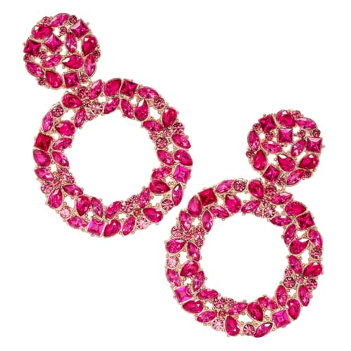 VALICLUD Modische Damen Ohrringe mit Funkelnden Strasssteinen Mehrschichtige Geometrische Runde Hänger Auffälliger Schmuck in Rosafarben Elegante Ohrstecker für Frauen und Mädchen Geschenk von VALICLUD