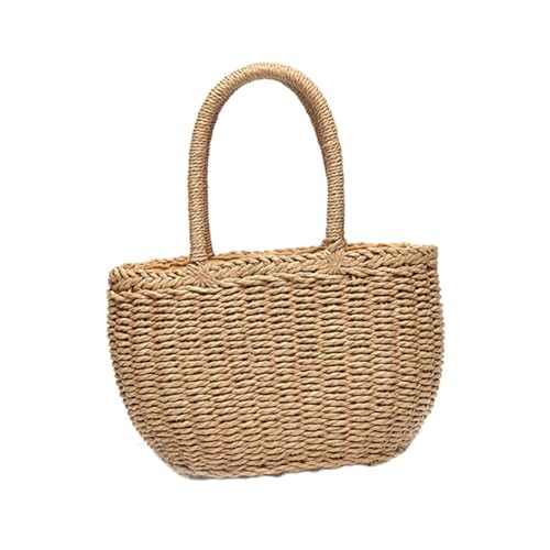 VALICLUD Modische Handgewebte Strohtasche Damen Handtasche mit Kordelzug Khaki Kleine Umhängetasche Begleiter für Freizeit und Shopping von VALICLUD