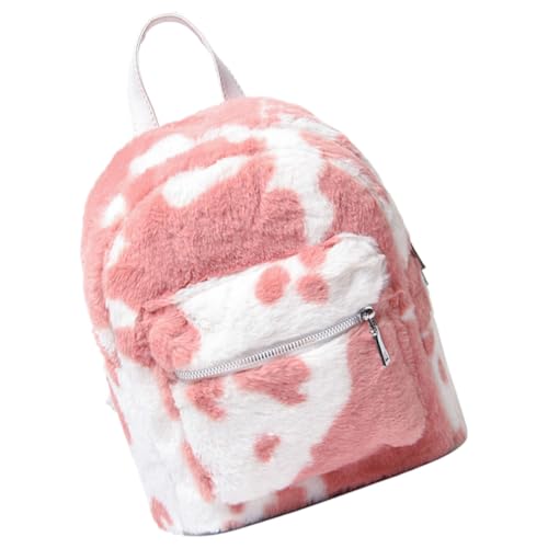 VALICLUD Modischer Mini rucksack mit Kuhmuster Plüschmaterial Vielseitig Einsetzbar als Schulter Reiserucksack für Damen Leichter Freizeitrucksack mit Mittlerer Kapazität Bequem und von VALICLUD