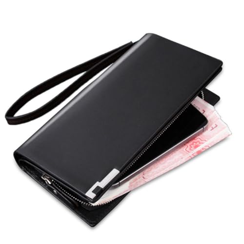 VALICLUD Multifunktionale Männer Geldbörse Mit Großem Stauraum Langer Reißverschluss Purse Schwarz Für Karten Bargeld Und Ausweise Für Büro Und Alltag von VALICLUD