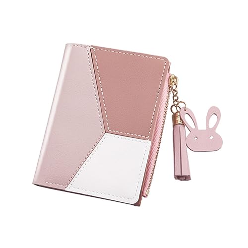 VALICLUD Rosa Quasten Geldbörse Für Damen Tragbare Pu Geldbörse Multifunktionale Kleine Brieftasche Mit Reißverschluss Modisches Portemonnaie Für Unterwegs Kleiner Tasche Für von VALICLUD