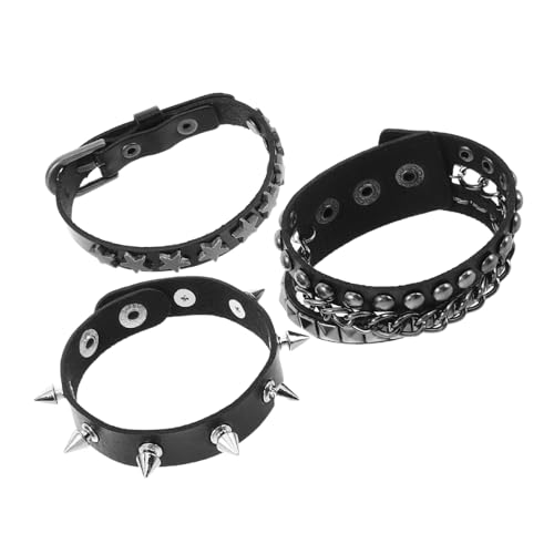 VALICLUD Multilagiges Punk Lederarmband mit Nieten Verstellbares Schwarzes Rivet Buckle Wristband Unisex Gothic Style Robustes Kunstleder für Herren und Damen Modisches Streetwear von VALICLUD