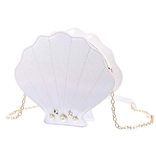 VALICLUD Muschelform Tasche Glitzer Umhängetasche Freizeit Tasche Umhängetasche Pu Handy Tasche für Mädchen Frauen im Freien Weiß von VALICLUD