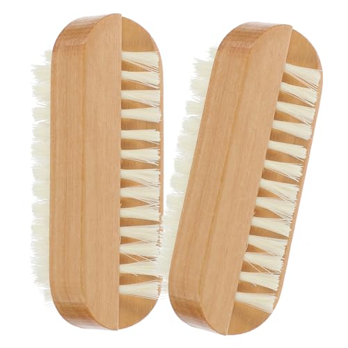 VALICLUD Nagelbürste 2 Stücke Doppelseitige Fingernagelbürste für Männer und Frauen Ergonomische Handbürste für Nail Art und Pediküre Holzgriff Leicht zu Reinigen für Zuhause und Salon von VALICLUD
