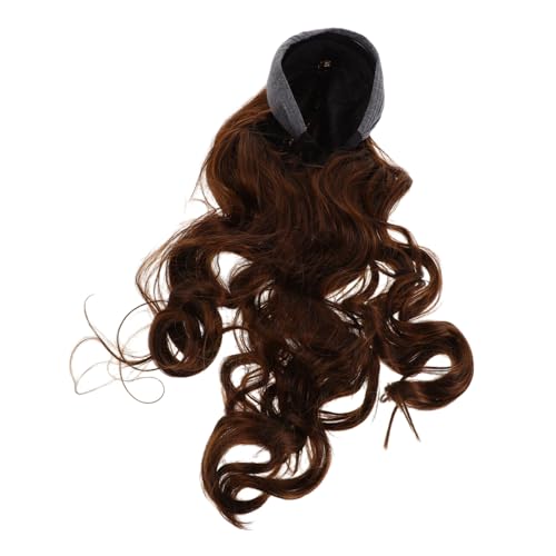 VALICLUD Natürlich Gewellte Perücke Mit Stirnband Lange Braune Lockige Haarteil Klebefrei Für Frauen Synthetische Faser Voluminöser Look Hitzebeständig von VALICLUD