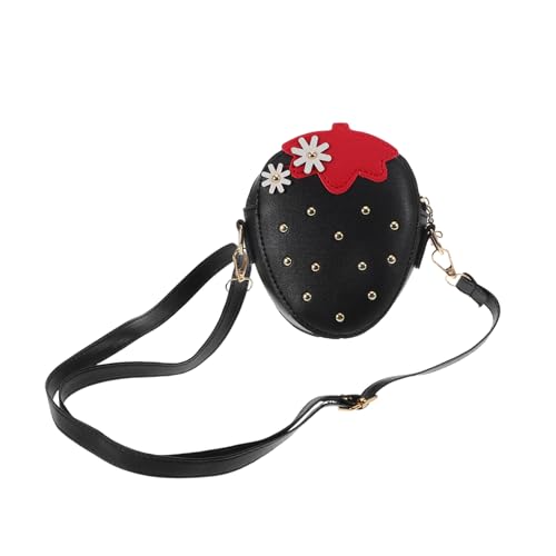 VALICLUD Niedliche Erdbeer Handtasche für Mädchen Kleine Umhängetasche mit Verstellbarem Schulterriemen Praktische Münztasche Modische in Schwarz Kawaii Design von VALICLUD