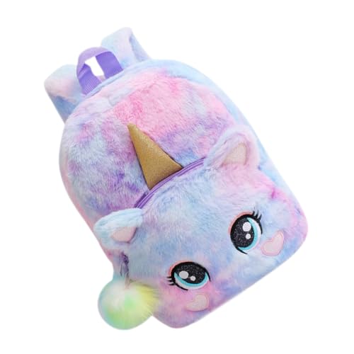 VALICLUD Niedlicher Rucksack Einhorn Plüsch Rucksack Verstellbare Schultergurte Cartoon Umhängetasche für Mädchen Schul und Freizeit Tasche in Tie Dye von VALICLUD