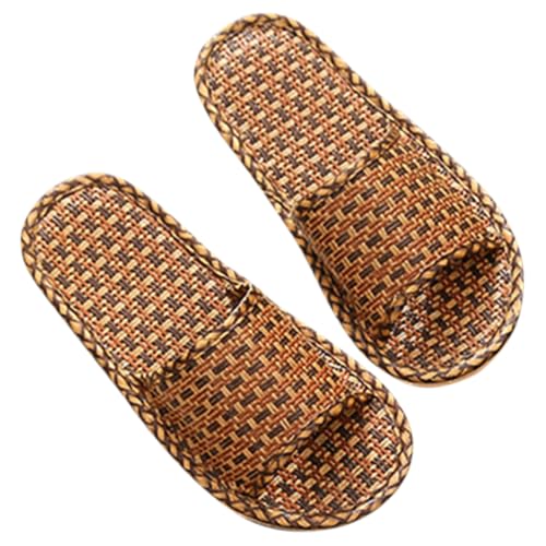 VALICLUD Nordische Rattan Pantoffeln Geflochtene Hausschuhe für Damen und Herren Atmungsaktive Leichte Sommerschuhe für Zuhause Geräuschlos Rustikal Braun für Wohnzimmer und Garten von VALICLUD