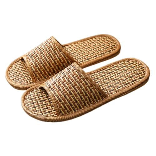 VALICLUD Nordische Rattanstrohsandalen Geflochtene Leichte Sommerschuhe für Damen und Herren Atmungsaktive Indoor Slipper Minimalistisches Design Geräuschlos Hellbraun von VALICLUD