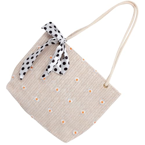 VALICLUD One Shoulder Woven Handtasche Damen mit Schleifen Motiv Leichte Sommer Tote Bag Handgefertigte Strohtasche für Alltag Party und Strand Modisch und Praktisch Stil Zufällig von VALICLUD