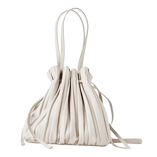 VALICLUD PU Damen Beuteltasche Weiß Verstellbarer Zugverschluss Langlebiges Geruchsfreies Material Vielseitige Umhängetasche für Alltag und Freizeit von VALICLUD