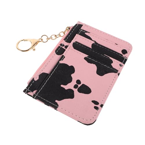 VALICLUD PU Damen Kartenhalter mit Kuhmuster Kleines Portables Münzgeldbörsen mit Schlüsselanhänger Reißverschlussgesicherte Brieftasche für Kreditkarten Bargeld Ausweise Modisches für von VALICLUD