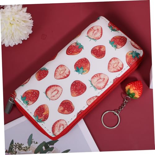 VALICLUD PU Geldbörse Damen Erdbeer Muster Lang Portemonnaie mit Reißverschluss Kartenhalter Kawaii Stil Für Alltag Shopping und Geschenk von VALICLUD