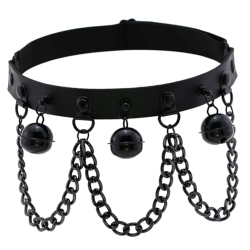 VALICLUD PU Gothic Punk Beinring mit Schwarzer Glockenkette Elastischer Verstellbarer Oberschenkelring Stylisches Accessoire für Festival Halloween und Cosplay Langlebig und Modisch von VALICLUD