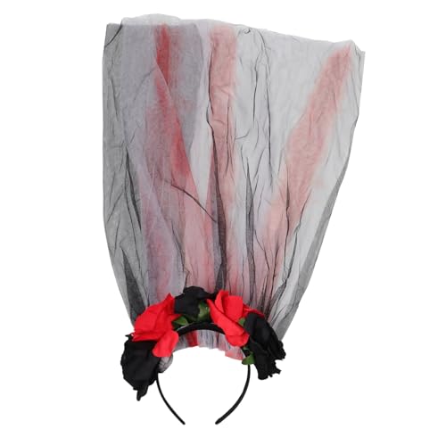 VALICLUD Party Haarschmuck mit Imitationsrose Halloween Kopfschmuck mit Langem Netzschleier Eleganter Haarkranz für Frauen Rutschfester Haarreif für Festivals und Kostümpartys von VALICLUD