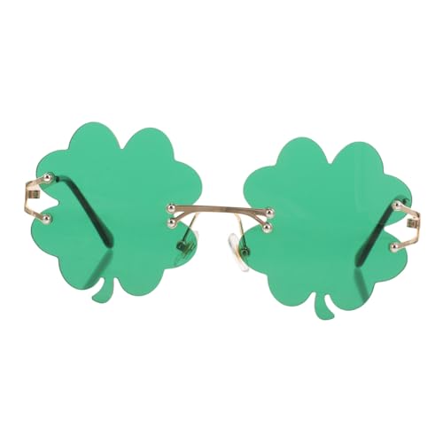 VALICLUD Party Sonnenbrille Vierblättriges Kleeblatt Lustige Grüne Brille mit Metallrahmen für Damen Herren Leichte Cosplay Brille für Patricks Day und Partydekoration von VALICLUD