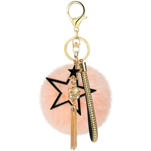 VALICLUD Flauschiger Schlüsselanhänger Mit Pentagramm Und Quaste Dekorativer Schlüsselring Für Taschen Autoschlüssel Und Handy Farbe Zufällig von VALICLUD