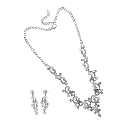 VALICLUD Perlen Brautschmuck Set mit Strass Hochzeitsschmuck Damen Stilvolle Perlenkette Ohrringe Set Leicht und Angenehm für Braut und Festliche Anlässe von VALICLUD