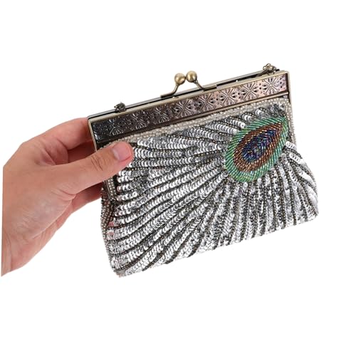 VALICLUD Perlen Clutch Abend Und Hochzeitstasche Flapper Pfauen Clutch Bankett Perlen Umhängetasche Mit Abendtasche Für Den Abschlussball Abend Geldbörsen Für von VALICLUD