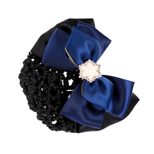 VALICLUD Perlen Mesh Haarnetz Dutt Haarnetz mit Schleife Satin Haarspange Beruflich Eleganter Haarschmuck für Damen Blau Rand von VALICLUD
