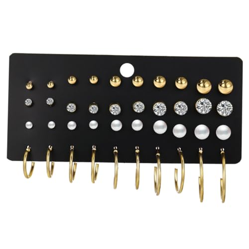 VALICLUD Perlen Ohrstecker und Creolen Set Damen Schmuck Mehrere Ohrlöcher Vintage Stil Elegant für Hochzeit Geburtstag Alltag von VALICLUD