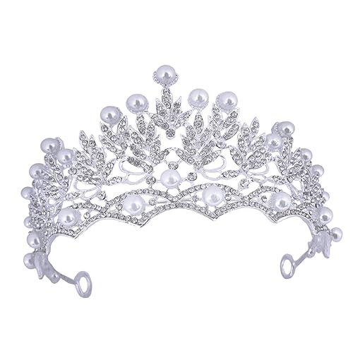 VALICLUD Hochwertige Hochzeitskrone Tiara Mit Perlen Für Mädchen Und Frauen Elegantes Haarschmuck Für Partys Geburtstagsfeiern Hochzeiten Und Cosplay Events von VALICLUD