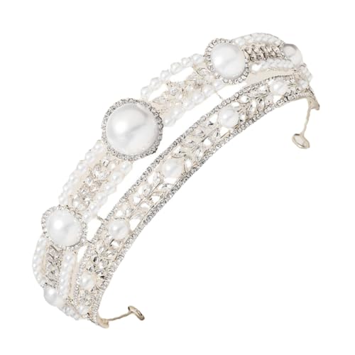 VALICLUD Perlen und Strasskrone Braut Haarschmuck Tiara Haarreif Accessoire für Frauen und Mädchen Komfortabel Funkelnd Geeignet für Hochzeit Geburtstag Feier und Abschlussball von VALICLUD