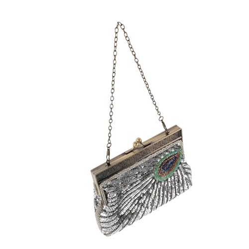 VALICLUD Perlenbesetzte Pfauentasche Bankett Umhängetasche Abschlussball Abendtasche Damen Party Clutch Hochzeitsparty Handtasche Abendhandtasche Perlen Pailletten Pfauentaschen von VALICLUD