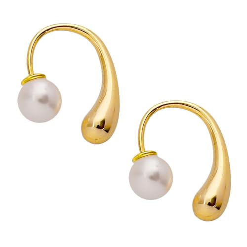 VALICLUD Perlenohrringe Damen Tropfenförmige Süßwasserperlen Ohrstecker Gold Beschichtet Korrosionsbeständig Leicht Hautfreundlich für Hochzeit Party Alltagsschmuck von VALICLUD