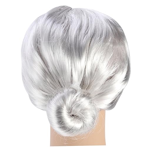VALICLUD Perücke Für Alte Damen -perücke Dutt-frisur Halloween Weihnachten Cosplay-zubehör Für Damen Aschfahl von VALICLUD