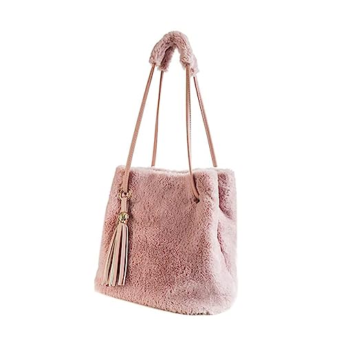 VALICLUD Plüsch Bucket Bag Damen Umhängetasche Kuschelig Weiche Single Shoulder Tasche Alltag Party Shopping Rosa von VALICLUD