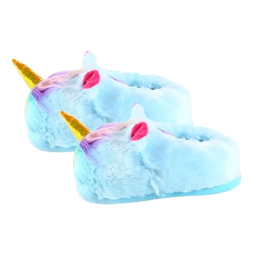 VALICLUD Plüsch Einhorn Hausschuhe Damen Herren Warme Baumwollpantoffeln für Herbst Winter Rutschfeste Weiche Slipper mit Flexiblem Material Leichte Indoor Schuhe in Hellblau von VALICLUD