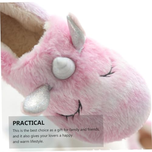 VALICLUD Plüsch Einhorn Hausschuhe Damen Winter Slipper mit Rutschfester Sohle Weiche Warme Pantoffeln für Drinnen und Draußen Rosa von VALICLUD