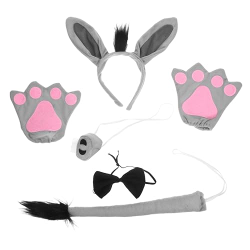 VALICLUD Plüsch Esel Stirnband Set mit Ohren und Handschuhen Bequemes Tierkostüm Zubehör für Fasching Halloween Karneval Partys und Kostümspiele Graues Esel Cosplay von VALICLUD