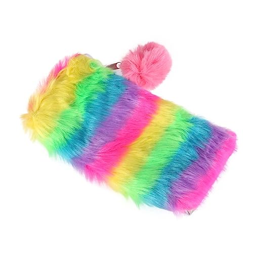 VALICLUD Federmäppchen Regenbogen Federmäppchen Mit Reißverschluss ?Flauschige Kosmetiktasche Federm?ppchen Mit ?Verschluss Pom Pom Federmäppchen ?schminkbeutel Geldbörse Mehrfarbig Student von VALICLUD