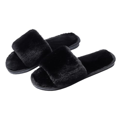 VALICLUD Plüsch Hausschuhe Damen Herren Rutschfest Weiche Sohle Kuschelige Indoor Slipper Schwarz Angenehm Atmungsaktiv Fußwärmer Fußbekleidung von VALICLUD