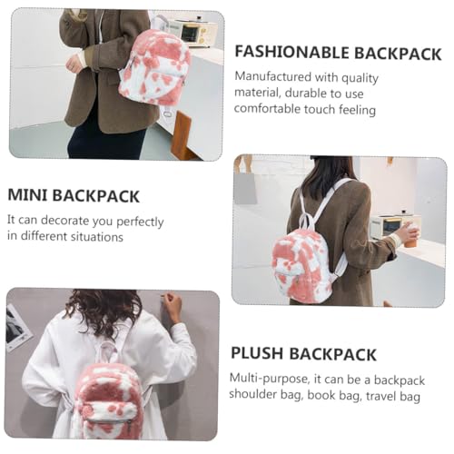 VALICLUD Plüsch Mini Rucksack Damen Mädchen Modischer Kleiner Rucksack mit Kuhmuster Vielseitig als Schultertasche und Reisetasche Geräumig und Lässig für Alltag und Freizeit Rosa Design von VALICLUD